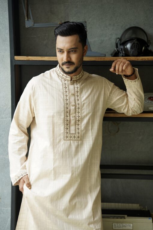 Warm Beige Embroidery Panjabi - Image 3