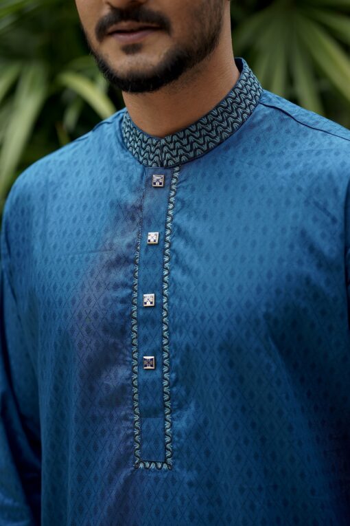 Cobalt Blue Embroidery Panjabi - Image 4