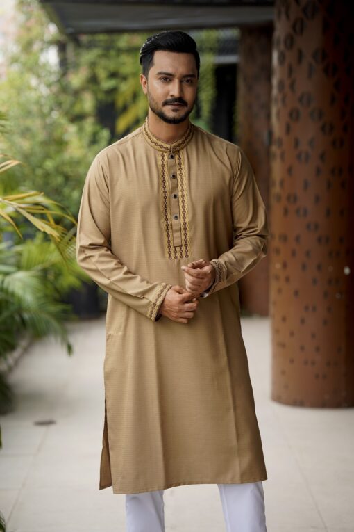 Golden Tan Embroidery Panjabi - Image 2