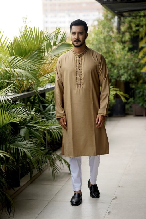 Golden Tan Embroidery Panjabi