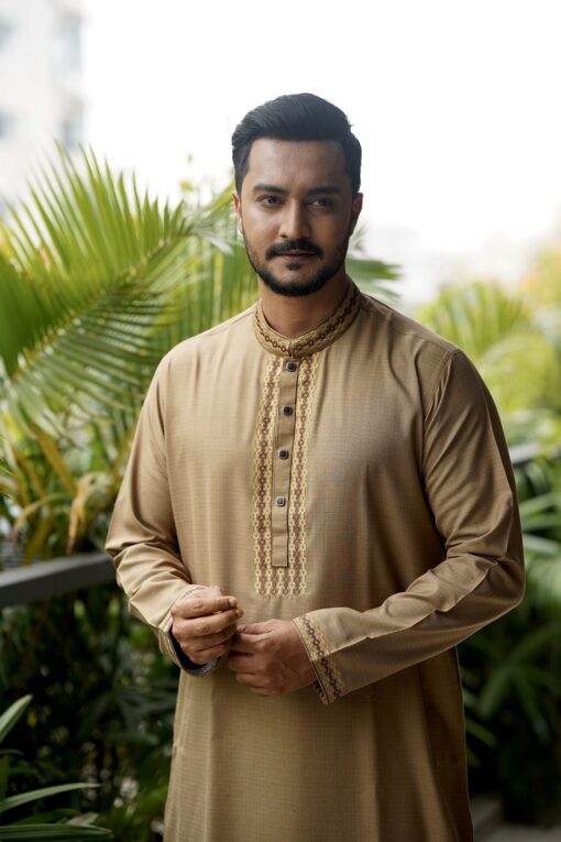 Golden Tan Embroidery Panjabi - Image 3