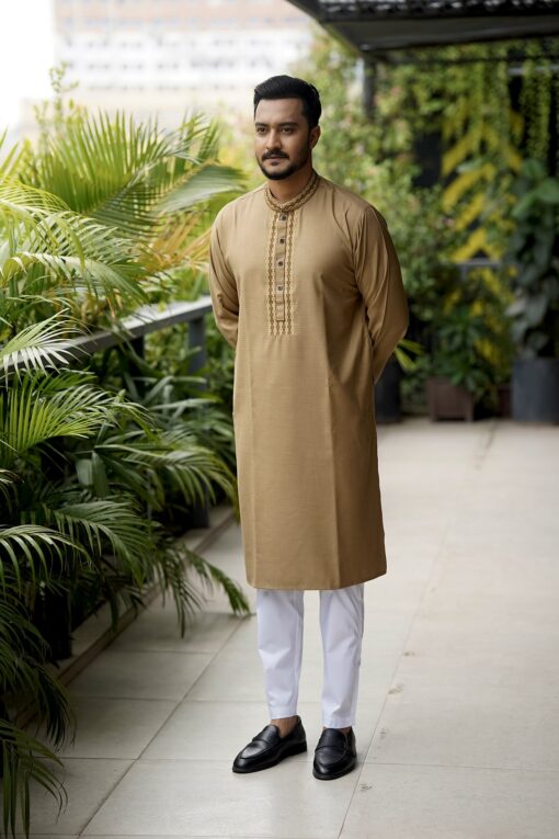 Golden Tan Embroidery Panjabi - Image 4