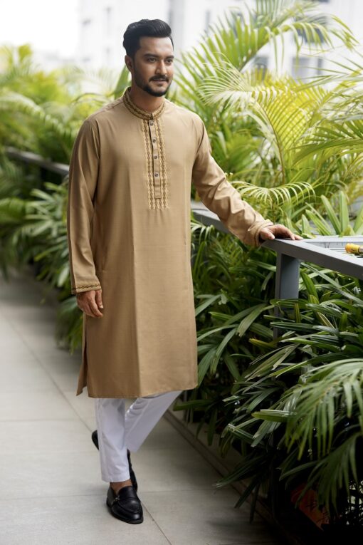 Golden Tan Embroidery Panjabi - Image 5
