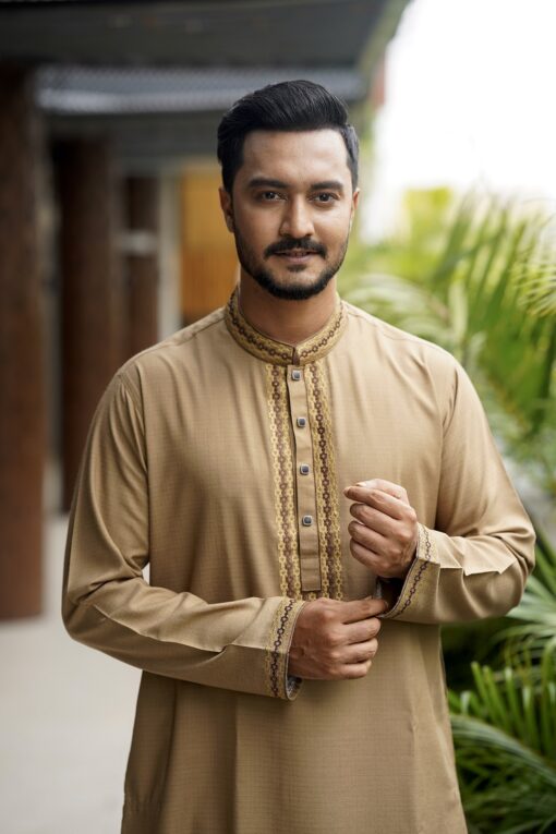 Golden Tan Embroidery Panjabi - Image 6