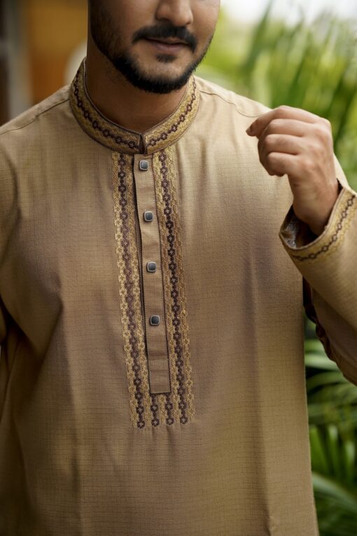 Golden Tan Embroidery Panjabi - Image 7