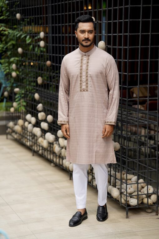 Light Taupe Cotton Panjabi - Image 7