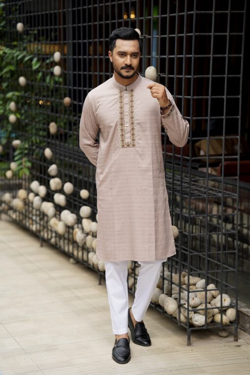 Light Taupe Cotton Panjabi - Image 6