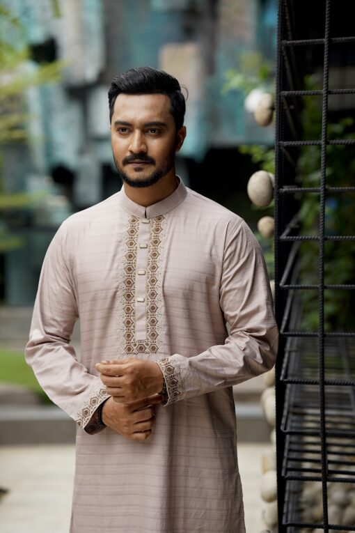 Light Taupe Cotton Panjabi - Image 4