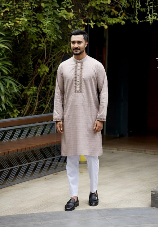 Light Taupe Cotton Panjabi - Image 3