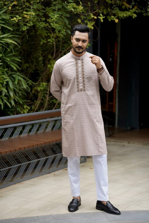 Light Taupe Cotton Panjabi - Image 2