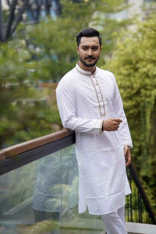 White Embroidery Panjabi - Image 5