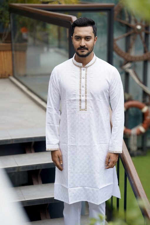 White Embroidery Panjabi - Image 3