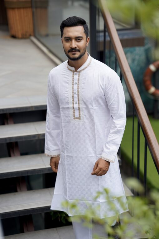 White Embroidery Panjabi - Image 2