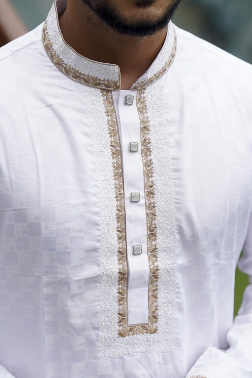 White Embroidery Panjabi - Image 4