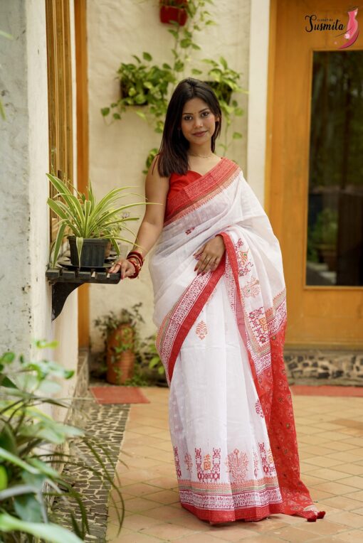 Pujo Special Block Print Saree - Image 7