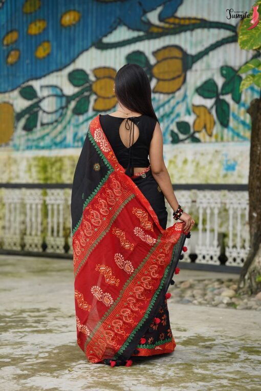 Black Block Print Saree - Image 8