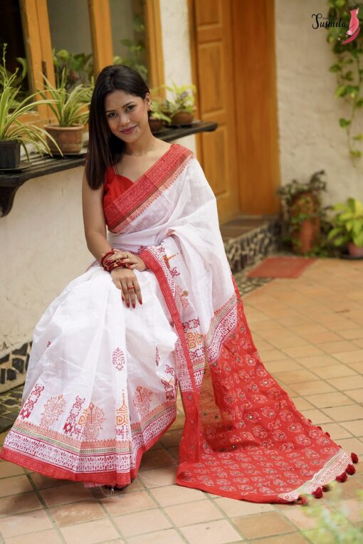 Pujo Special Block Print Saree - Image 5
