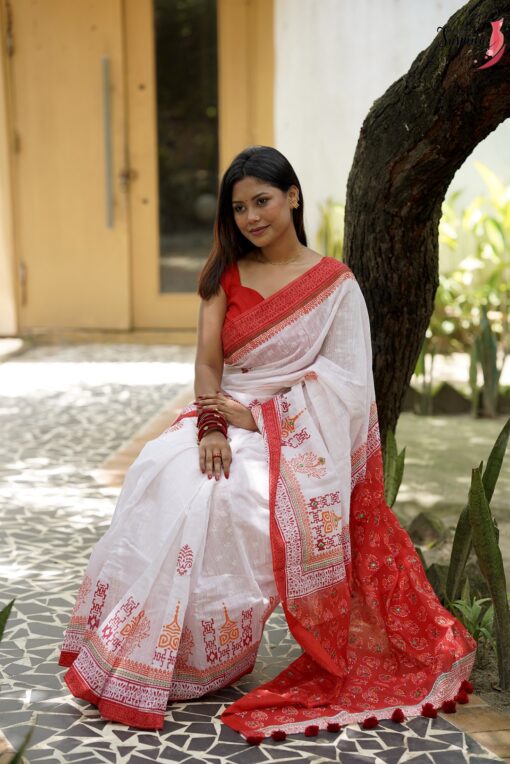 Pujo Special Block Print Saree - Image 2